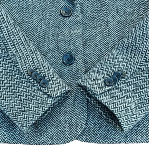 Lands' End NWOT Wool Blend Blazer Jacket Herringbone Black Single Breasted Sz 10 - Picture 2 of 7
